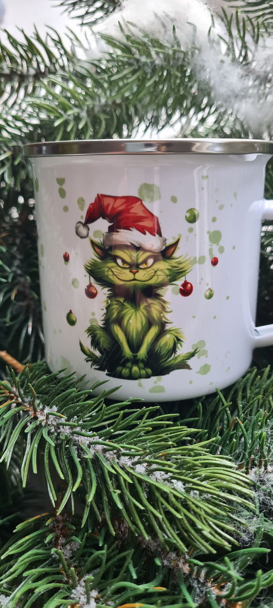 Katzen-Grinch Weihnachtliche Emaille Tasse