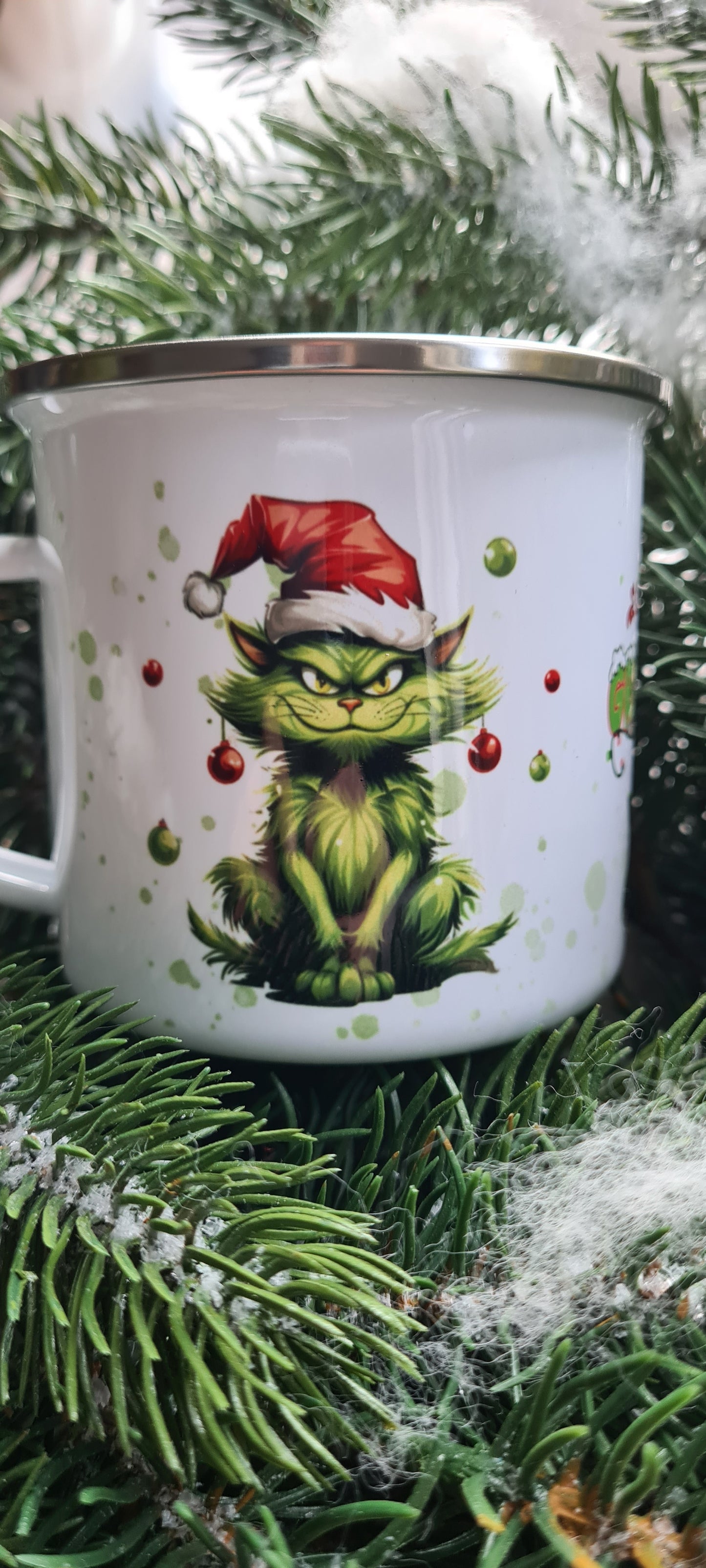 Katzen-Grinch Weihnachtliche Emaille Tasse