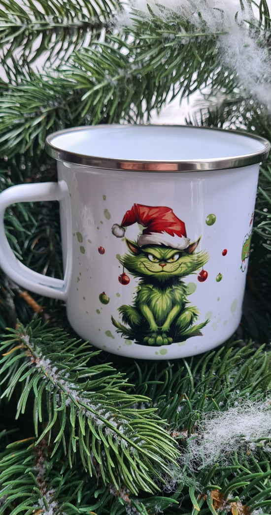 Katzen-Grinch Weihnachtliche Emaille Tasse