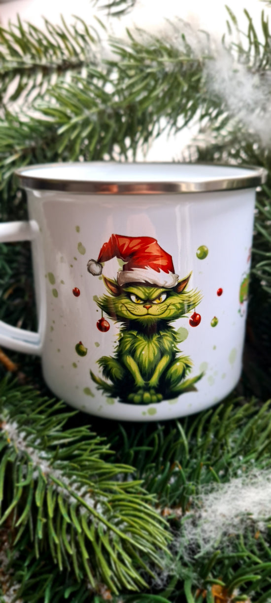 Katzen-Grinch Weihnachtliche Emaille Tasse