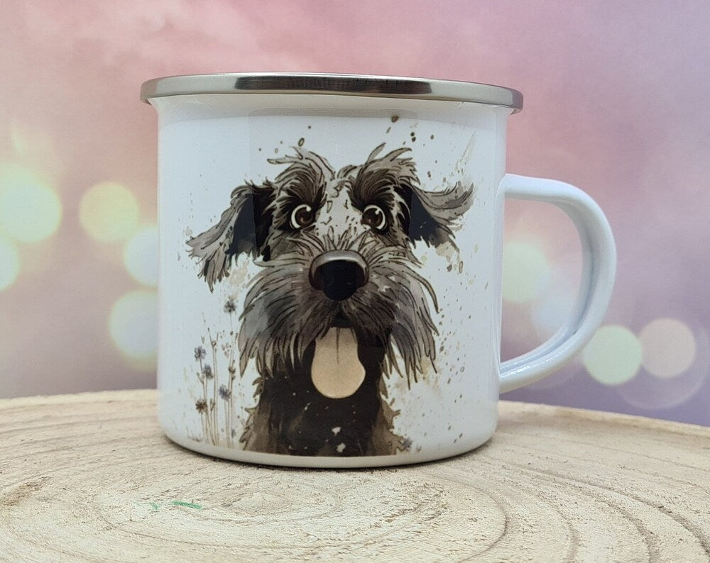 Lustiger Schnauzer Emaille Tasse Kaffee