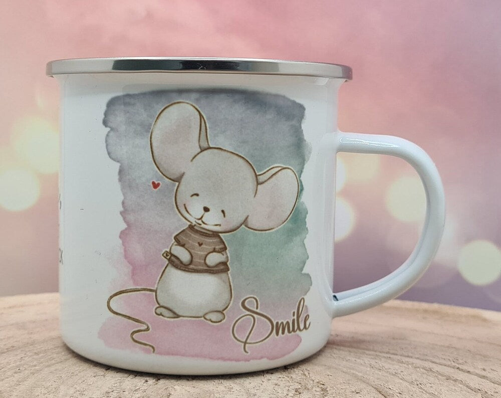 Lustige Maus, Smile, Emaille Tasse