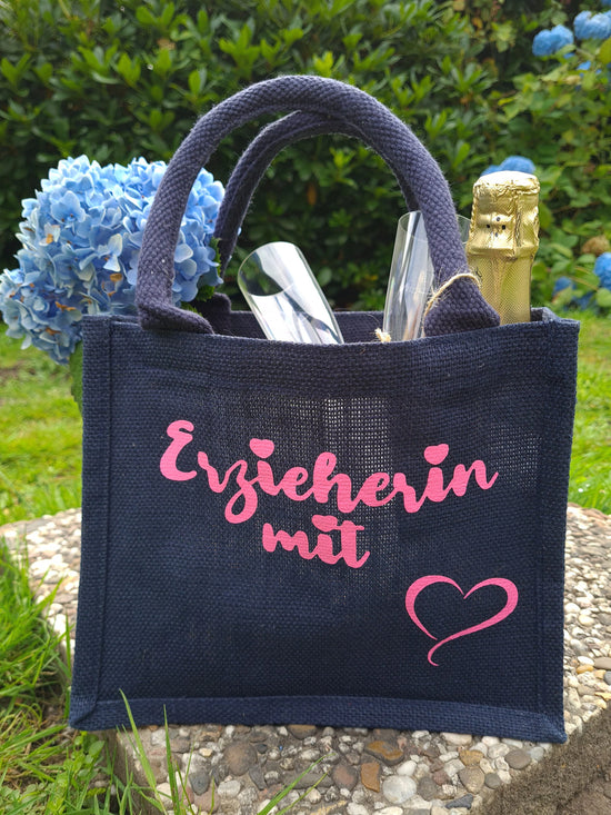 Kleine Jutetasche Erzieherin mit Herz